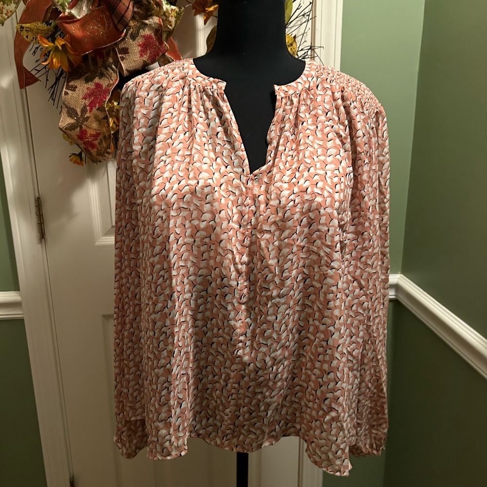 Ann Taylor semi sheer ginkgo leaf blouse cream/black Sz XL